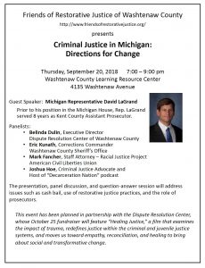 David LeGrand event, Friends of Restorative Justice Washtenaw County