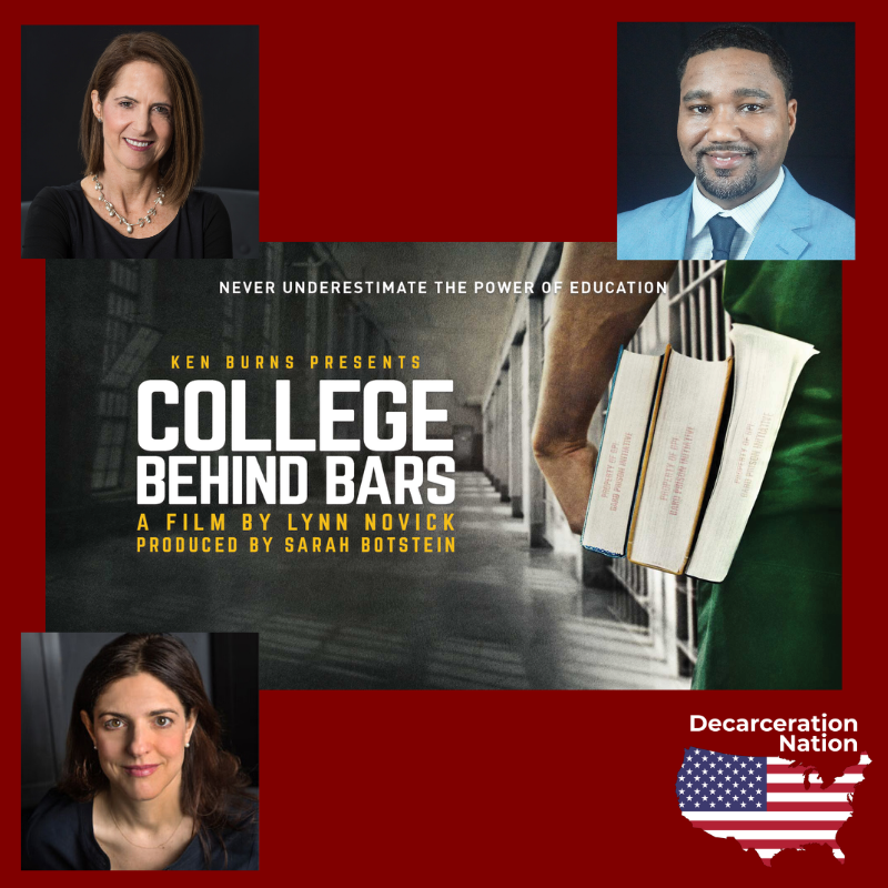 Pictures of Joshua Hoe's interview guests for episode 70 of the Decarceration Nation Podcast: Lynn Novick, Sarah Botstein, and Salih Israel