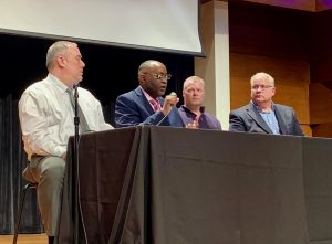 Josh Hoe on a panel about the PBS Documentary College Behind Bars at Calvin University in Grand Rapids Michigan